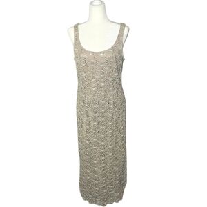 R&M Richards Sleeveless Champagne Floral Crochet Midi Formal Dress Size 14